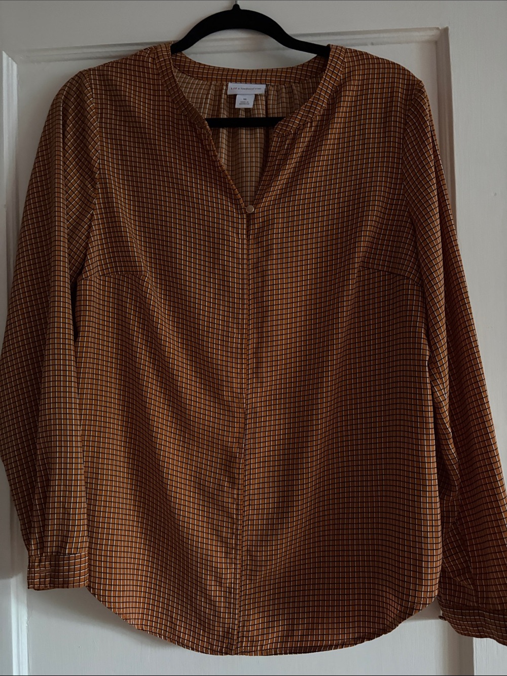 Women's Liz Claiborne Brown Checked Buttonless Blouse